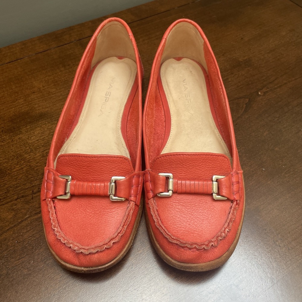 Vtg VIA SPIGA Shoes Leather Orange Women's Italian Loafers 6.5 Easy Slip On